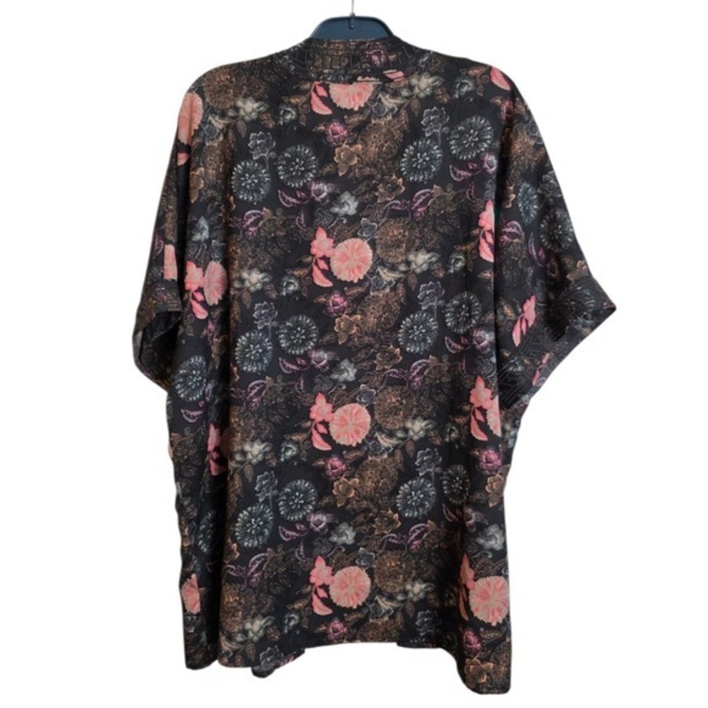 Next Floral Kimono Wrap Women 14 Black Pink Pintuck Open Front Cardigan - Picture 4 of 13